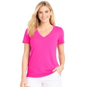 NWT Vineyard Vines Simple V-Neck Tee Women’s Large Fiesta Fuchsia Pink Soft Knit